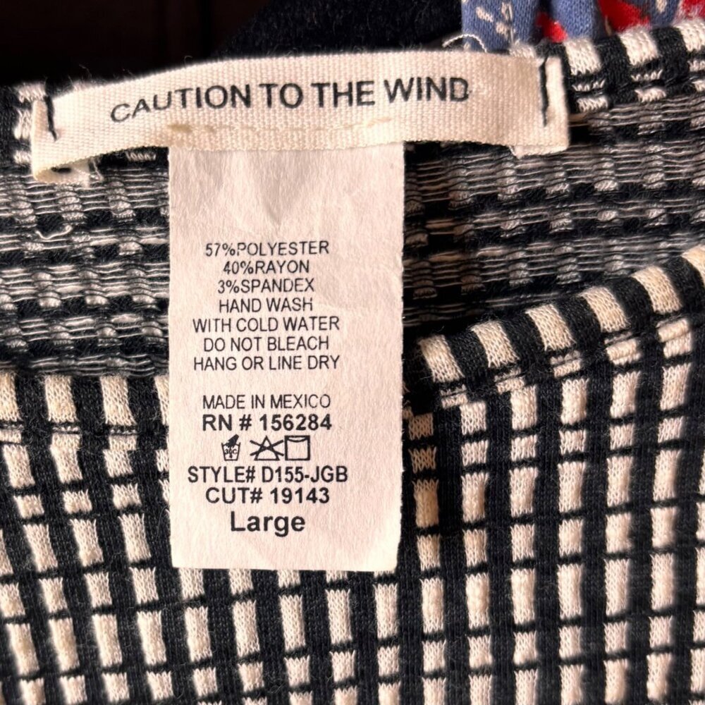 Caution to the Wind | Black & White Checked Belted Mini Dress Size Large - Picture 4 of 5